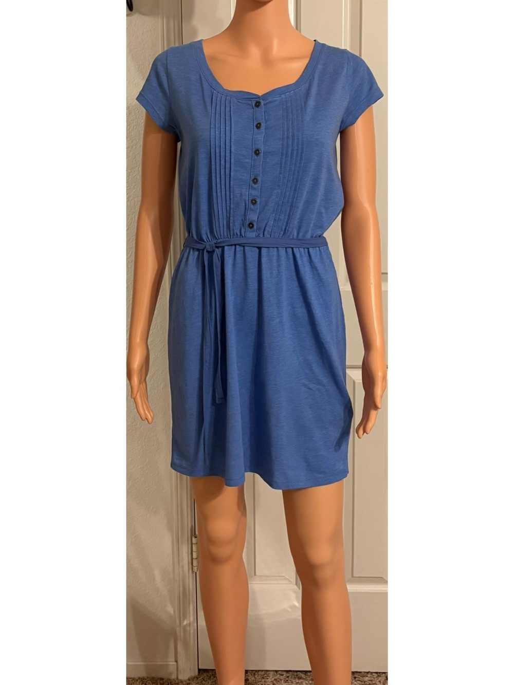 Women’s Blue Short-Sleeve Tie-Waist Mini Dress